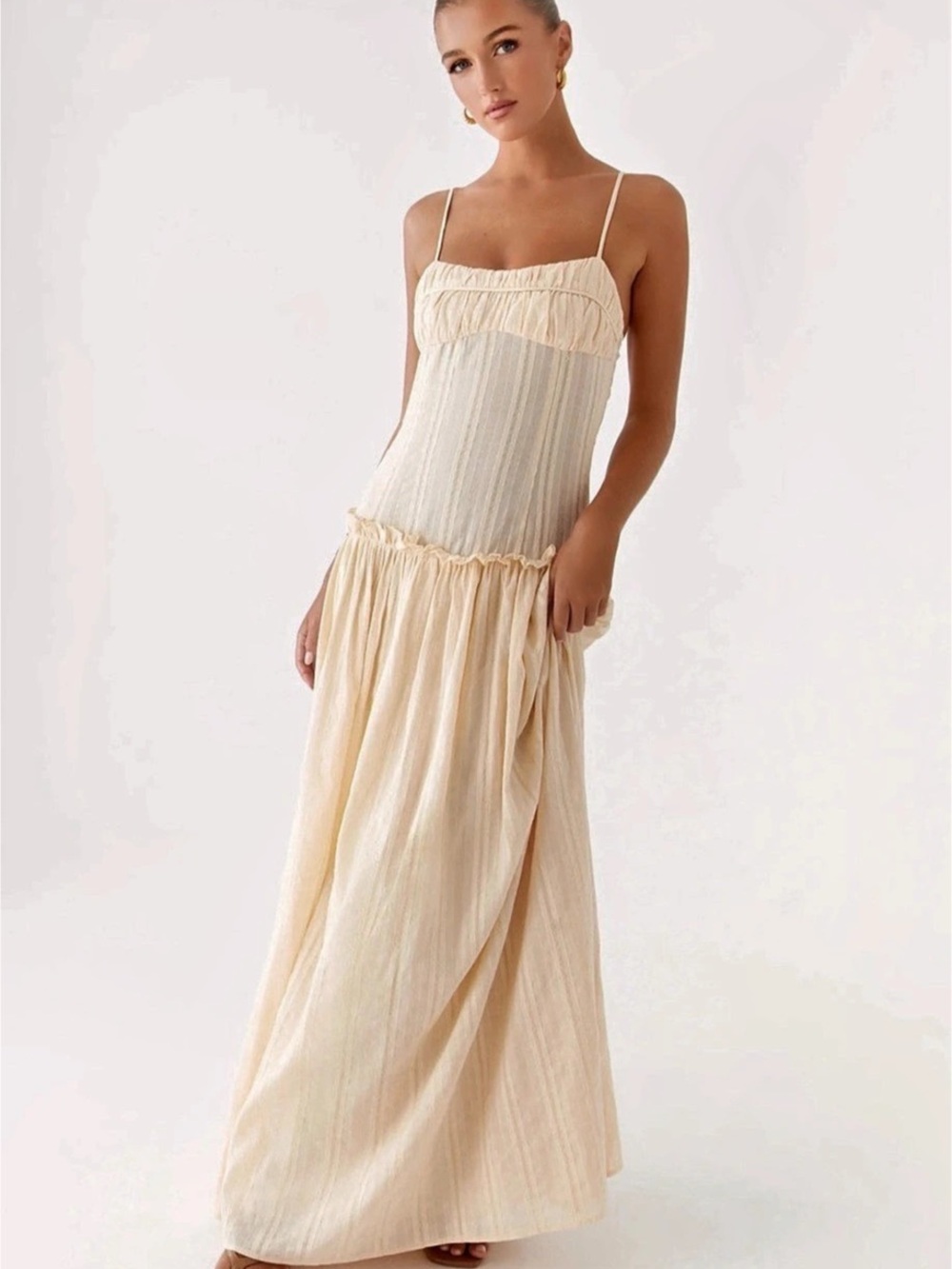 Peppermayo Jacinda Drop Waist Maxi Dress Cream US 4 NWT
